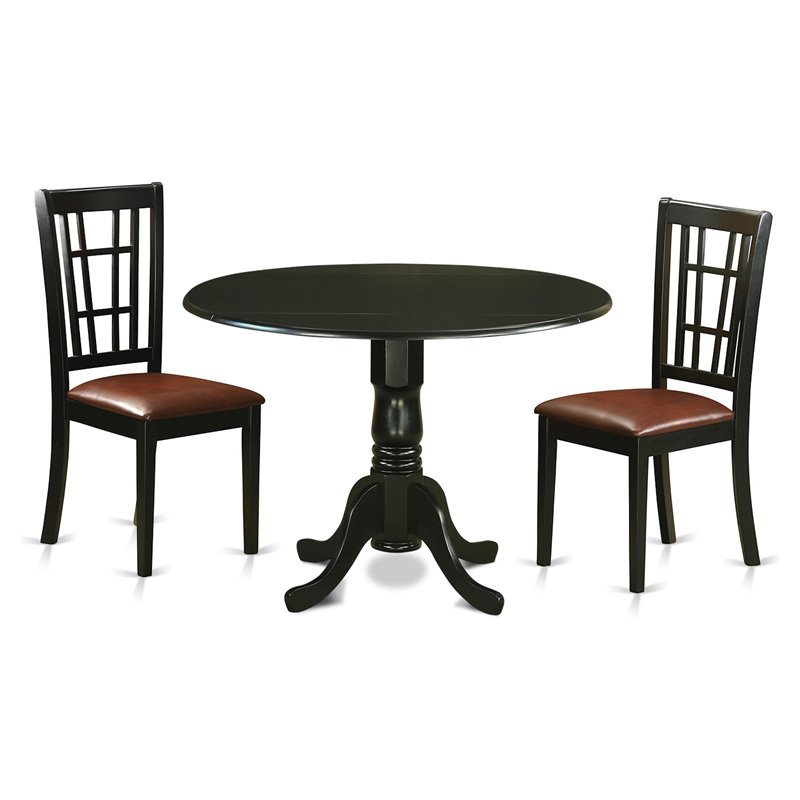 East West Furniture Dublin 3-piece Traditional Wood Dining Room Set in Black