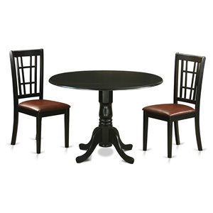 East West Furniture Dublin 3-piece Traditional Wood Dining Room Set in Black