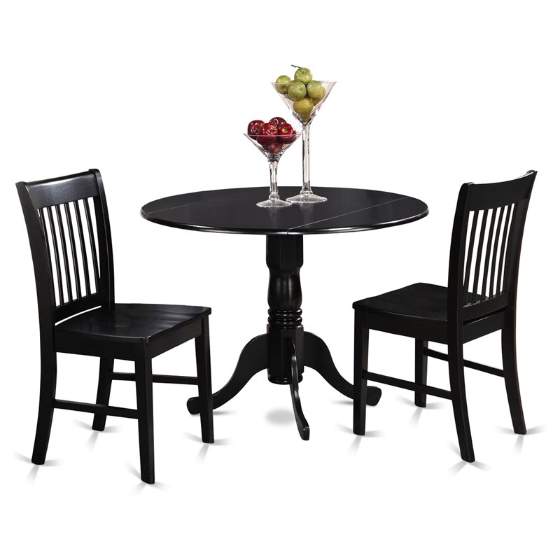 East West Furniture Dublin 3-piece Traditional Wood Kitchen Table Set in Black