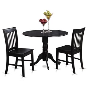 East West Furniture Dublin 3-piece Traditional Wood Kitchen Table Set in Black