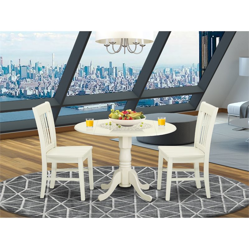 East West Furniture Dublin 3-piece Traditional Wood Dining Set in Linen White