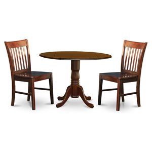 East West Furniture Dublin 3-piece Wood Dining Table Set in Mahogany