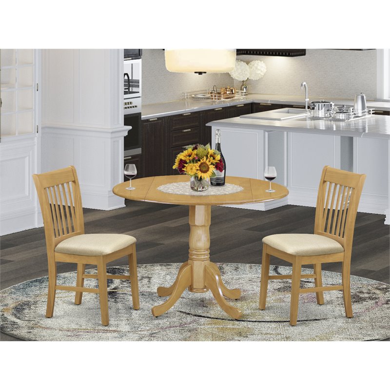 East West Furniture Dublin 3-piece Traditional Wood Dining Table Set in Oak