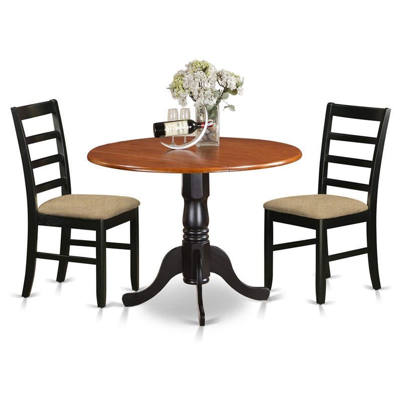 East West Furniture Dublin 3-piece Dining Set with Linen Seat in Black/Cherry