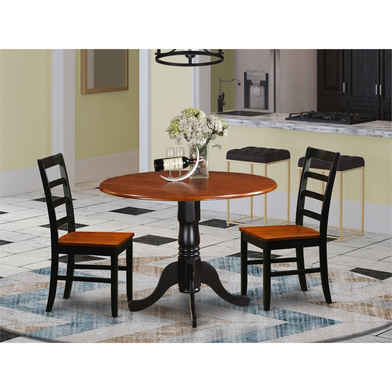 East West Furniture Dublin 3-piece Dining Set with Wood Seat in Black/Cherry