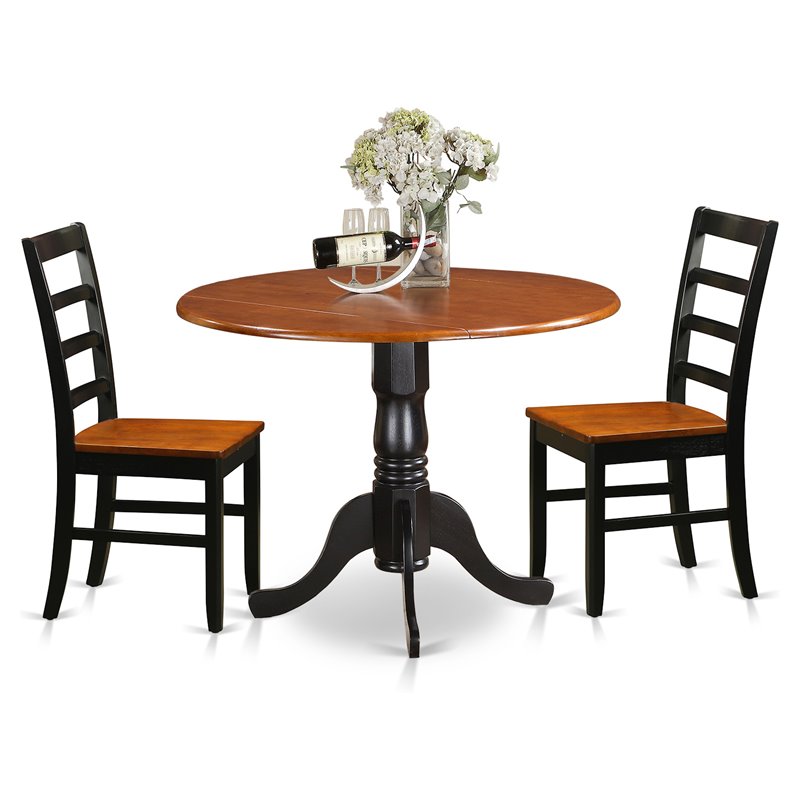 East West Furniture Dublin 3-piece Dining Set with Wood Seat in Black/Cherry