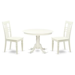 East West Furniture Hartland 3-piece Dining Chair and Round Table Set in White