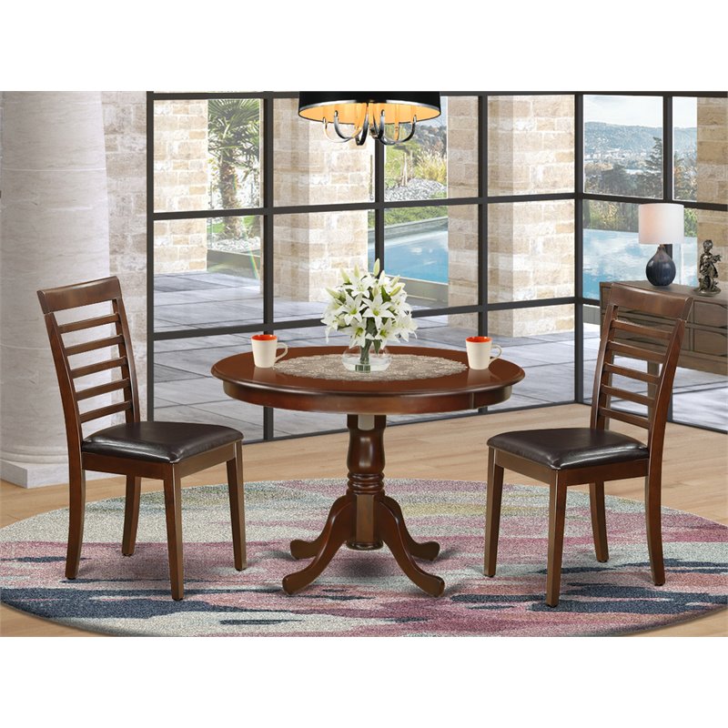 East West Furniture Hartland 3-piece Dining Table and Chair Set in Mahogany