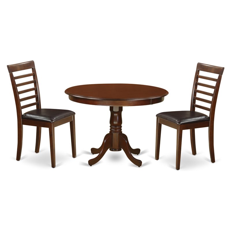 East West Furniture Hartland 3-piece Dining Table and Chair Set in Mahogany