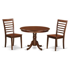 East West Furniture Hartland 3-piece Dining Chair & Round Table Set in Mahogany