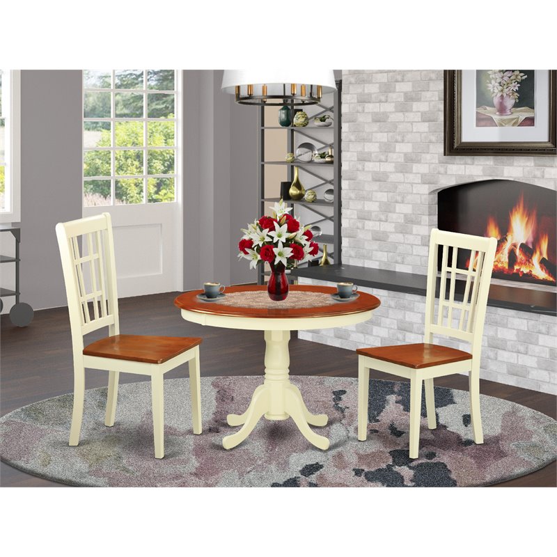 East West Furniture Hartland 3-piece Dining Set with Wood Chairs in Cherry