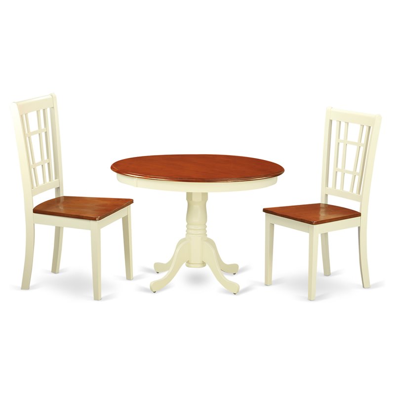 East West Furniture Hartland 3-piece Dining Set with Wood Chairs in Cherry
