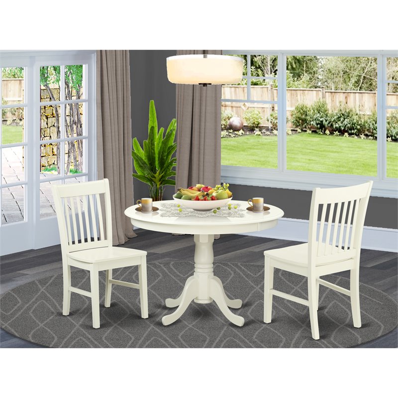 East West Furniture Hartland 3-piece Wood Dining Room Set in Linen White
