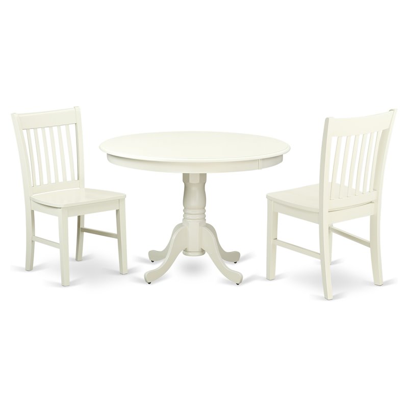 East West Furniture Hartland 3-piece Wood Dining Room Set in Linen White