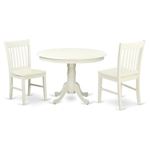 East West Furniture Hartland 3-piece Wood Dining Room Set in Linen White