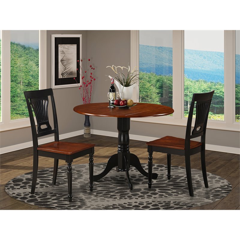 East West Furniture Dublin 3-piece Dining Set with Round Table in Black/Cherry