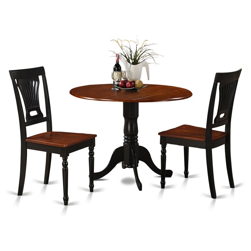 East West Furniture Dublin 3-piece Dining Set with Round Table in Black/Cherry