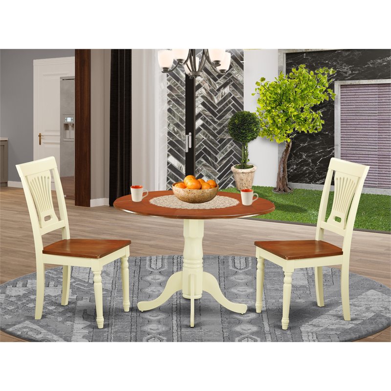 East West Furniture Dublin 3-piece Wood Dining Room Set in Buttermilk/Cherry