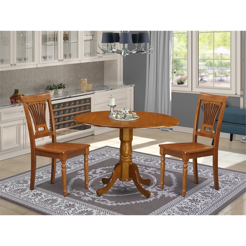 East West Furniture Dublin 3-piece Wood Dining Room Set in Saddle Brown