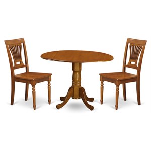 East West Furniture Dublin 3-piece Wood Dining Room Set in Saddle Brown