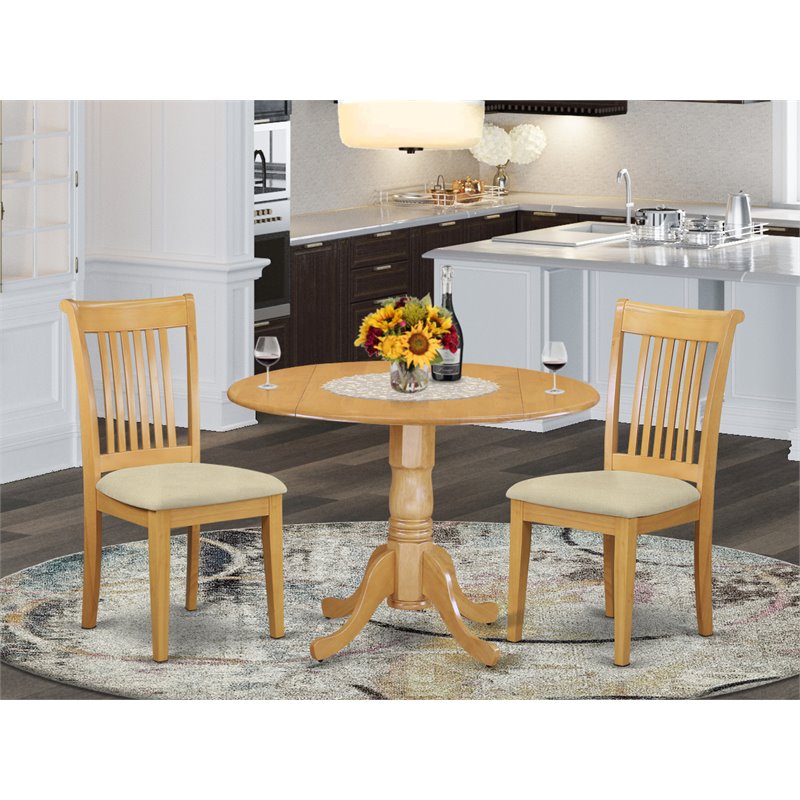 East West Furniture Dublin 3-piece Wood Dining Set with Cushion Seat in Oak