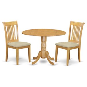 East West Furniture Dublin 3-piece Wood Dining Set with Cushion Seat in Oak