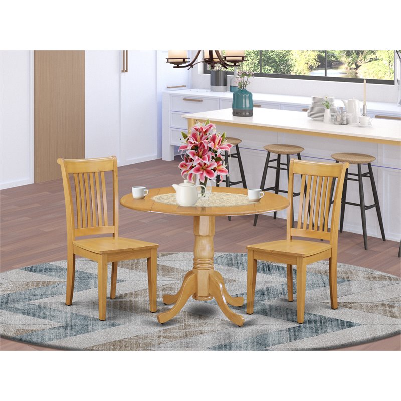 East West Furniture Dublin 3-piece Dining Set with Wood Seat in Oak