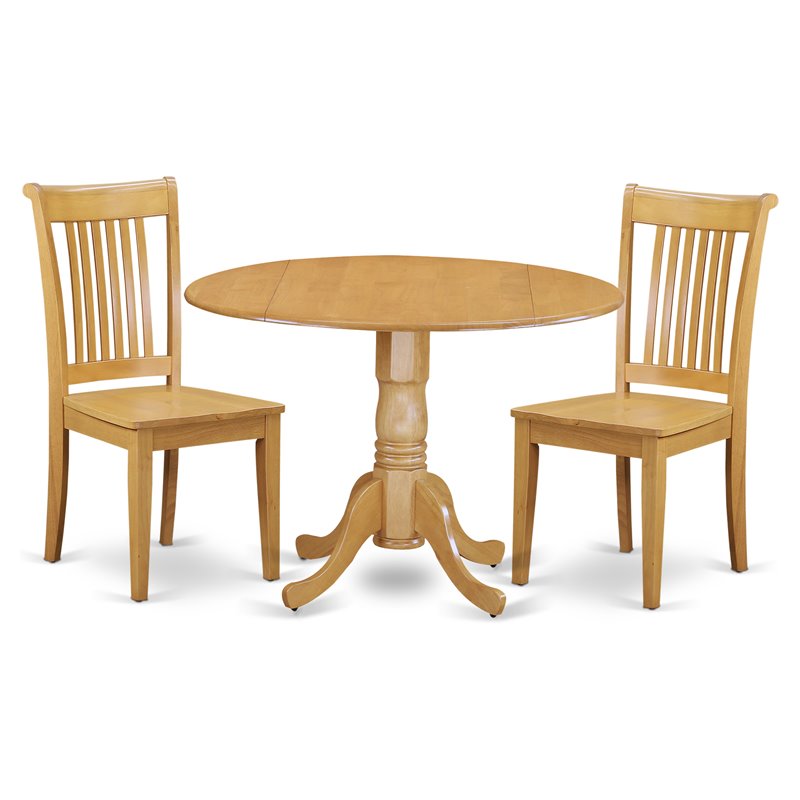 East West Furniture Dublin 3-piece Dining Set with Wood Seat in Oak