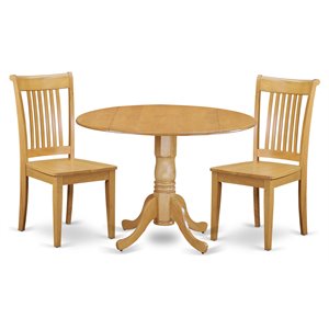 East West Furniture Dublin 3-piece Dining Set with Wood Seat in Oak