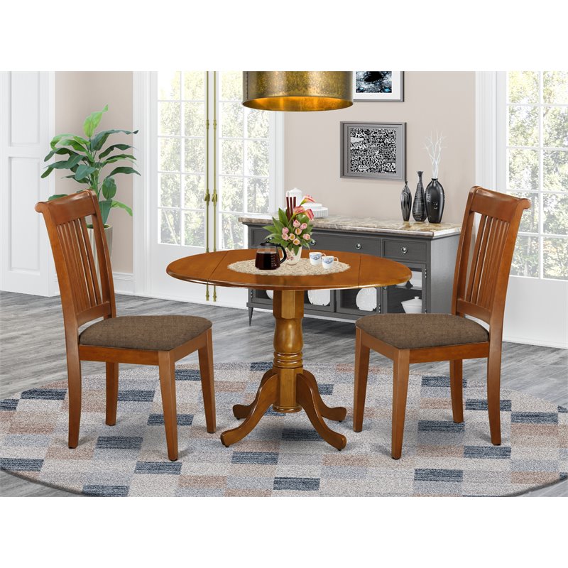 East West Furniture Dublin 3-piece Wood Kitchen Table Set in Saddle Brown