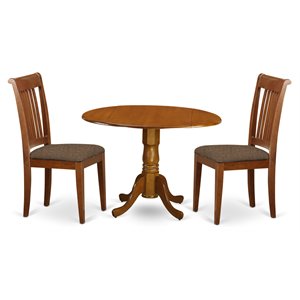 East West Furniture Dublin 3-piece Wood Kitchen Table Set in Saddle Brown