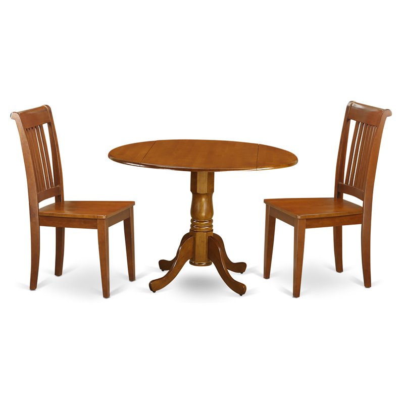 East West Furniture Dublin 3-piece Dining Set with Round Table in Saddle Brown
