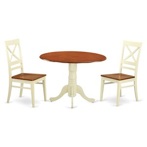 East West Furniture Dublin 3-piece Dining Table and Chairs in Buttermilk/Cherry