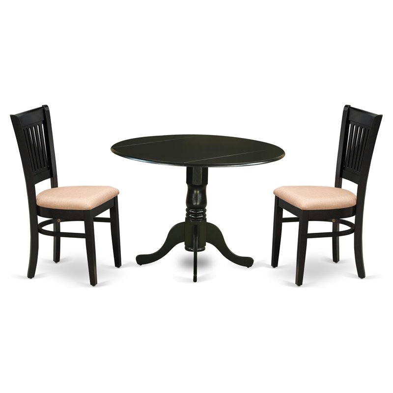 East West Furniture Dublin 3-piece Wood Dining Set with Fabric Seat in Black
