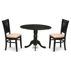 East West Furniture Dublin 3-piece Wood Dining Set with Fabric Seat in Black