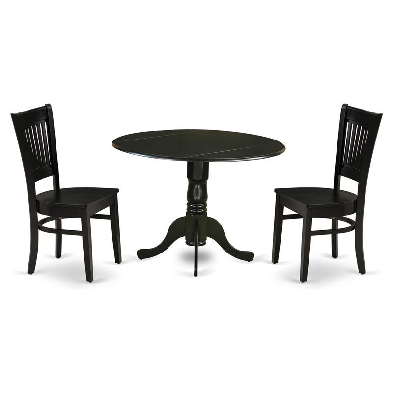 East West Furniture Dublin 3-piece Dining Set with Slatted Chair Back in Black