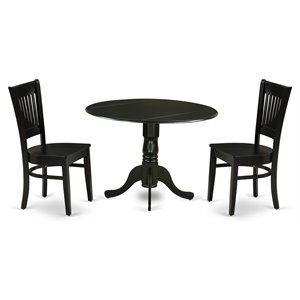 East West Furniture Dublin 3-piece Dining Set with Slatted Chair Back in Black