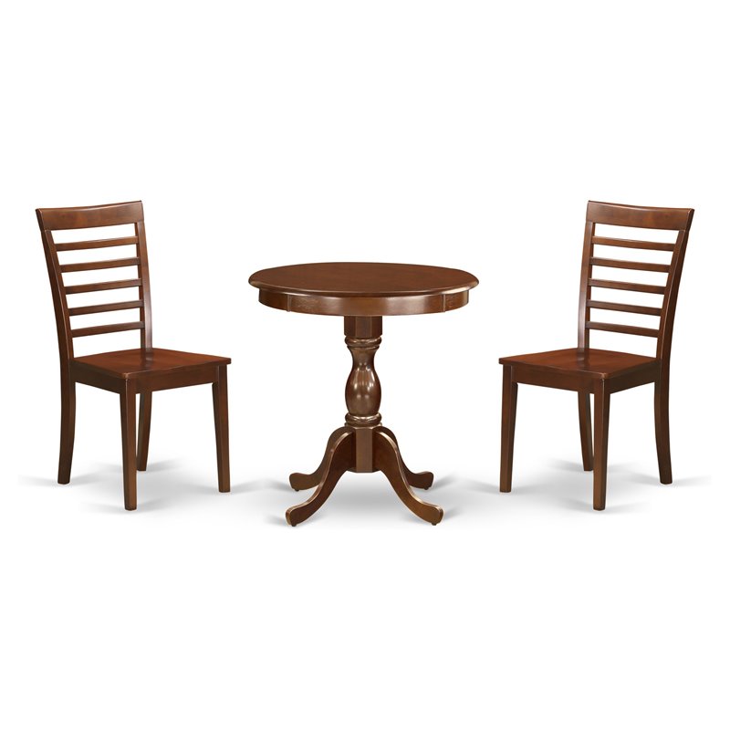 East West Furniture Eden 3-piece Wood Seat Chair & Dining Table Set in Mahogany