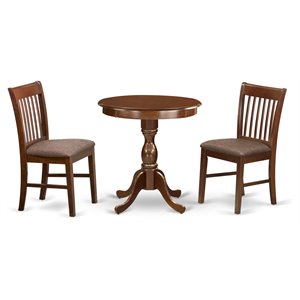 East West Furniture Eden 3-piece Wood Dining Set with Fabric Chairs in Mahogany