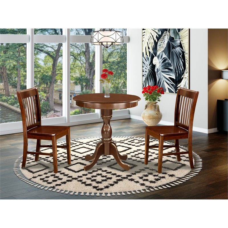East West Furniture Eden 3-piece Wood Seat Chairs and Dining Table in Mahogany