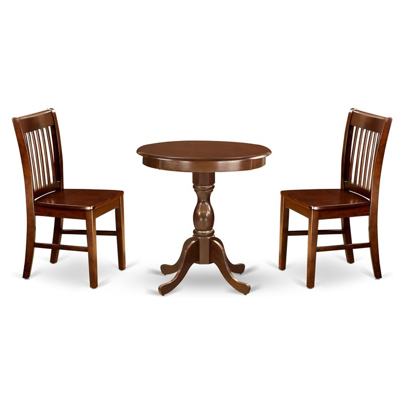 East West Furniture Eden 3-piece Wood Seat Chairs and Dining Table in Mahogany