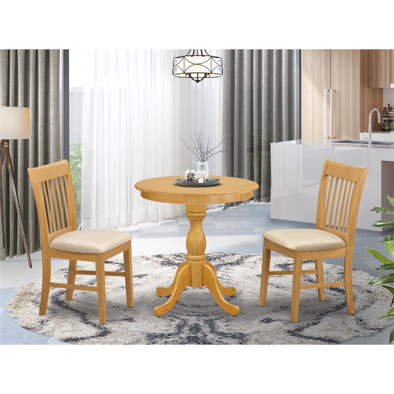 East West Furniture Eden 3-piece Wood Dining Set with Cushion Seat in Oak