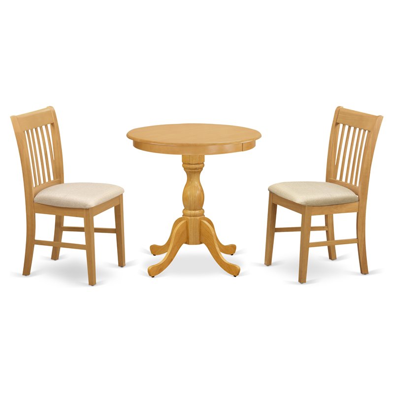 East West Furniture Eden 3-piece Wood Dining Set with Cushion Seat in Oak