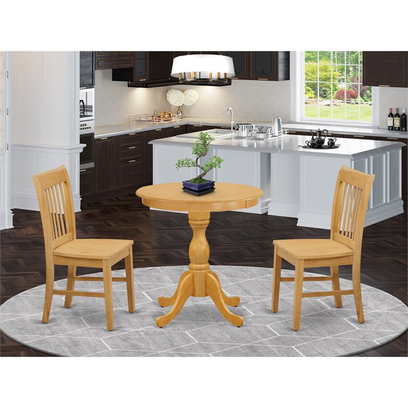 East West Furniture Eden 3-piece Dining Table and Wood Seat Chair Set in Oak