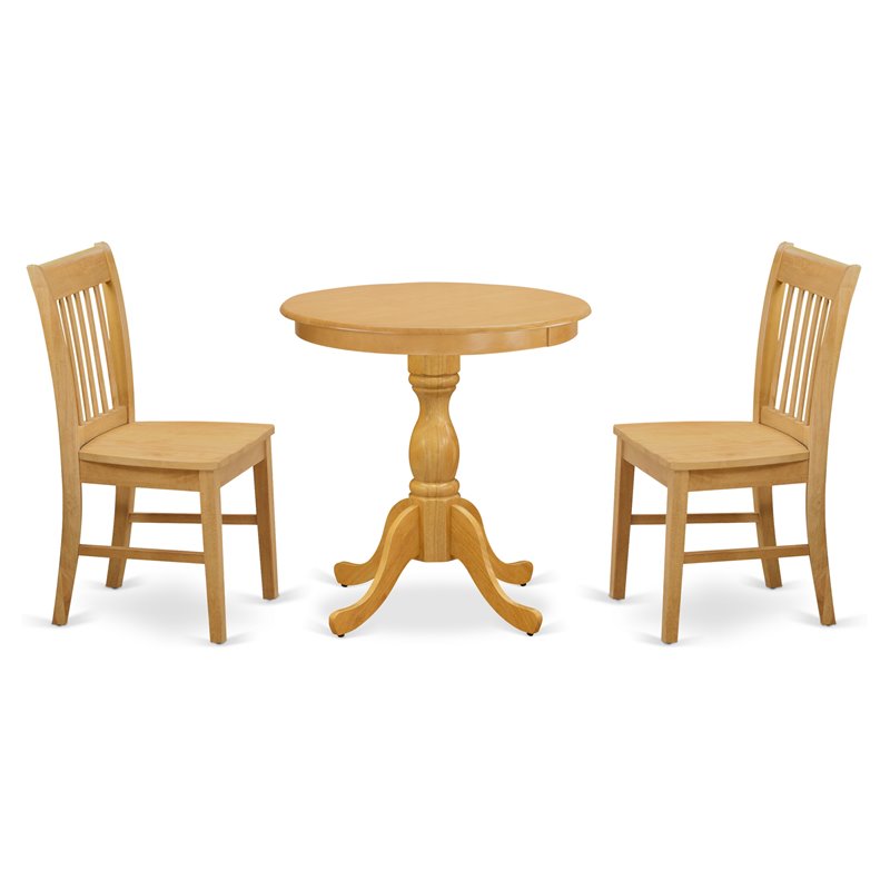 East West Furniture Eden 3-piece Dining Table and Wood Seat Chair Set in Oak