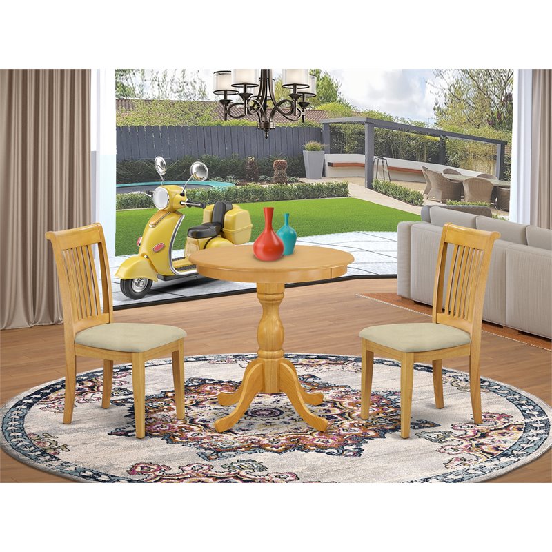 East West Furniture Eden 3-piece Wood Dining Set with Cushion Chairs in Oak