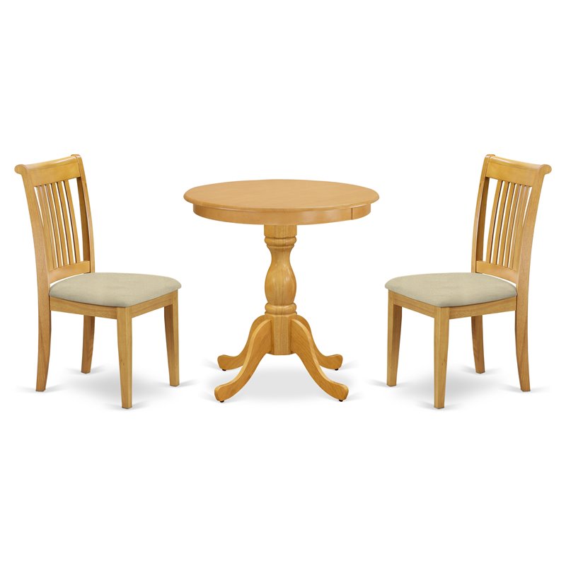 East West Furniture Eden 3-piece Wood Dining Set with Cushion Chairs in Oak