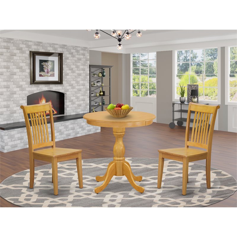 East West Furniture Eden 3-piece Traditional Wood Kitchen Table Set in Oak