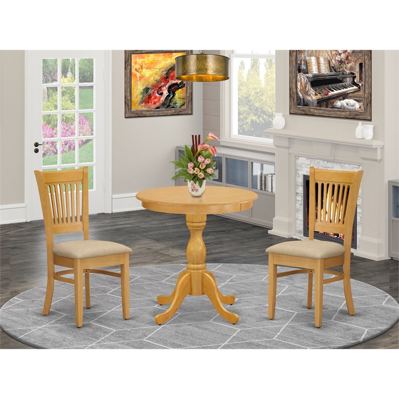 East West Furniture Eden 3-piece Wood Dining Set with Fabric Chairs in Oak