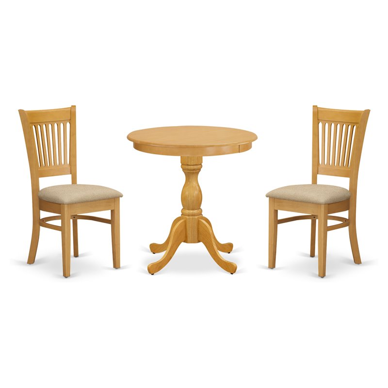 East West Furniture Eden 3-piece Wood Dining Set with Fabric Chairs in Oak